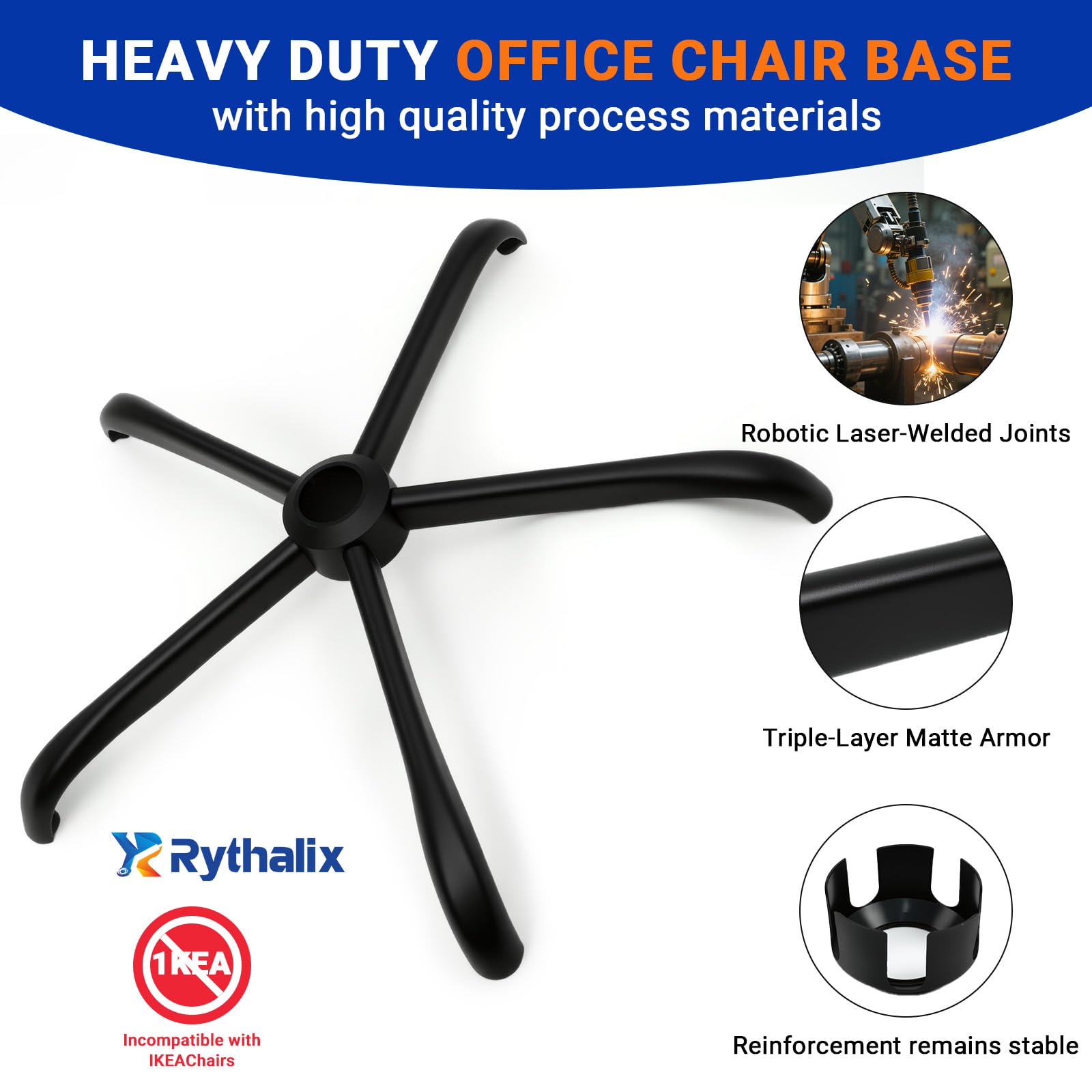 Rythalix 28" Heavy Duty Office Chair Base Replacement Parts, 28 Inches, Black