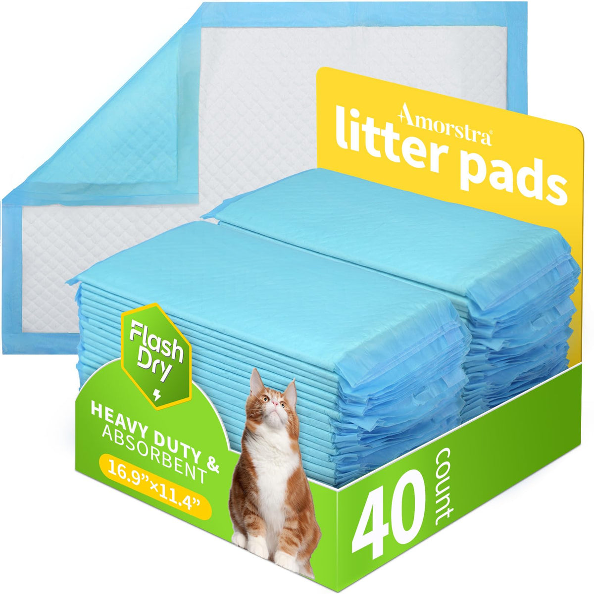 40 Count Cat Litter Pads for Tidy Cats Breeze System, Thickened Cat Pad Refills for Litter Box, Super Absorbent Pee Pad, Odor Control & Leak-Proof, 16.9x11.4 Inch Unscented