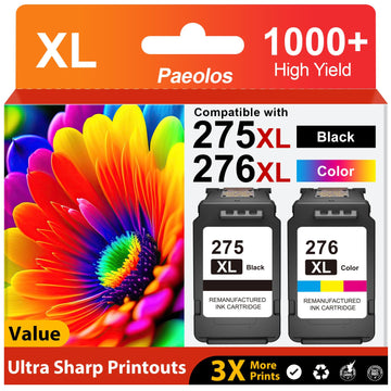 PG-275XL CL-276XL Replacement for Canon 275 and 276 Ink cartridges for Canon Ink 275 and 276 Combo Pack PG275 Black CL276 Color for PIXMA TS3722 TR4720 TR4700 TS3522 TS3500 TR4722 Printer (2-Pack)