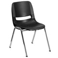Flash Furniture Hercules Series 661 Lb. Capacity Black Ergonomic Shell Stack Chair with Chrome Frame and 16'' Seat Height, Black Plastic/chrome