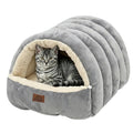 Covered Cat Bed Cave for Indoor Cats, 2-in-1 Enclosed Pet Bed for Small Dogs and Kittens with Zippered Washable Cat Mats, Cat House Bed, Grey