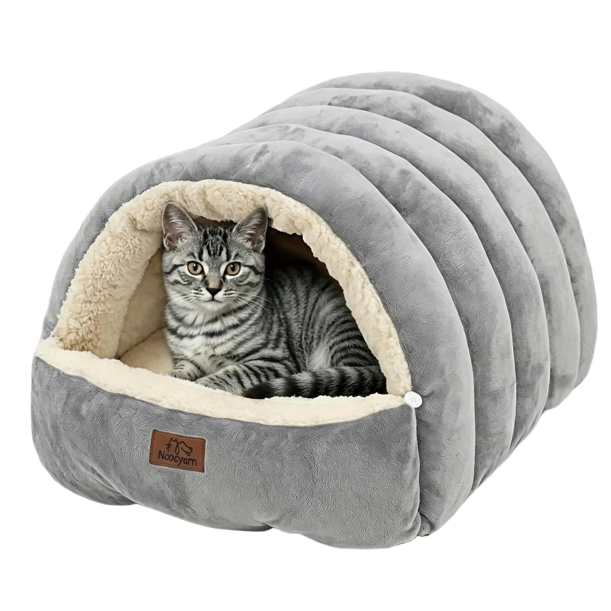 Covered Cat Bed Cave for Indoor Cats, 2-in-1 Enclosed Pet Bed for Small Dogs and Kittens with Zippered Washable Cat Mats, Cat House Bed, Grey