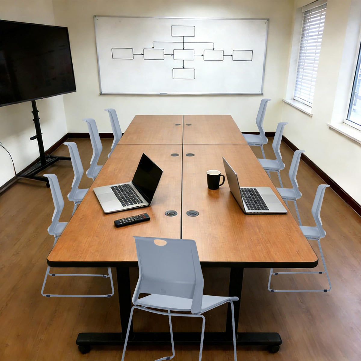Grey Stackable Chairs Set of 4 for Break Conference Room Church Lobby