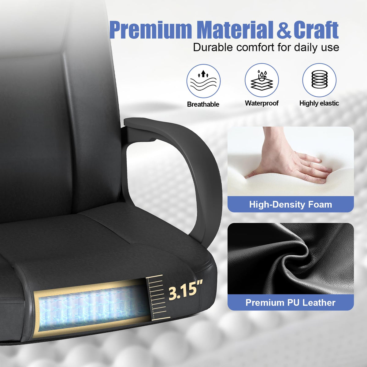 Keratee Executive Office Chair, Leather Desk Computer Chair with Armrests, Mid-back Swivel Adjustable Ergonomic Design for Home Office, 4pc,