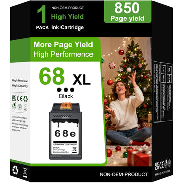 68XL Black Ink Cartridges High Yield Black 1 Pack Replacement for HP Printers Envy 6555e 6100e 6500e Series 68e Compatible with 6155e 6555e 6152e 6552e 6558e 6165e