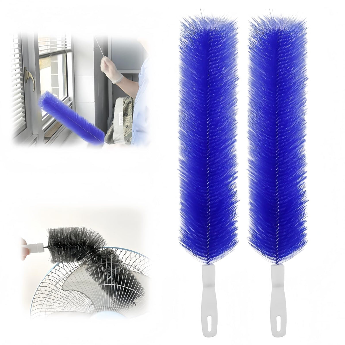 Bendable Microfiber Head, New Fan Cleaner Brush Reusable Dust Remover Washable ldeal for Electric Fans Air Conditioning, Home Car Vents, Curtain (Blue 2 Psc)
