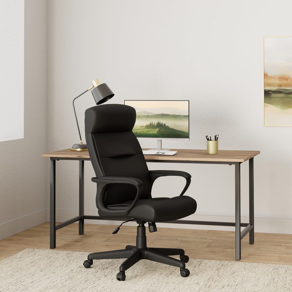 Staples Rutherford Manager Office Chair, High Back, Faux Leather, Black, 44.8-48.6" H x 27.4" W x 29.8" D