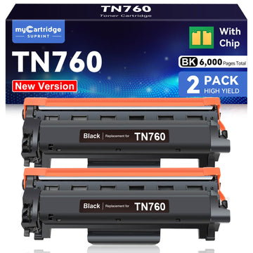 myCartridge SUPRINT Compatible TN760 Toner for Brother TN-730/TN-760 TN760 TN730 Printer, Work with MFC-L2710DW MFC-L2750DW HL-L2395DW HL-L2370DW DCP-L2550DW HL-L2390DW Printer, TN-760/TN-730, 2 Pack