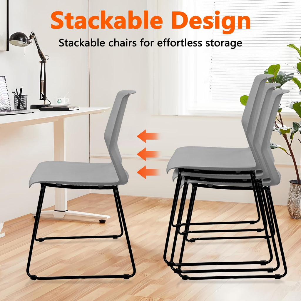 Klasika Stackable Guest Reception Chairs, Stacking Office Chair with Ergonomic Lumbar Support & Metal Legs, Plastic Desk Chairs for Conference