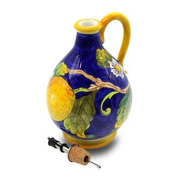 Giotti Ceramiche Hand-Painted Ceramic Olive Oil Dispenser Bottle - 14 Oz - Authentic Tuscan Pottery Cruet - Lemon Blue Decor - Made in Italy Kitchen Accessories & Functional Table Art