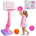Basytodio Toddler Pink Basketball Hoop Indoor for Age 1-3, Adjustable Kids Basketball Hoop Goal, Mini Pool Outdoor Basketball Hoop with 3 Balls, Toddler Toys Age 1 2 3 4 Year Old Girls Birthday
