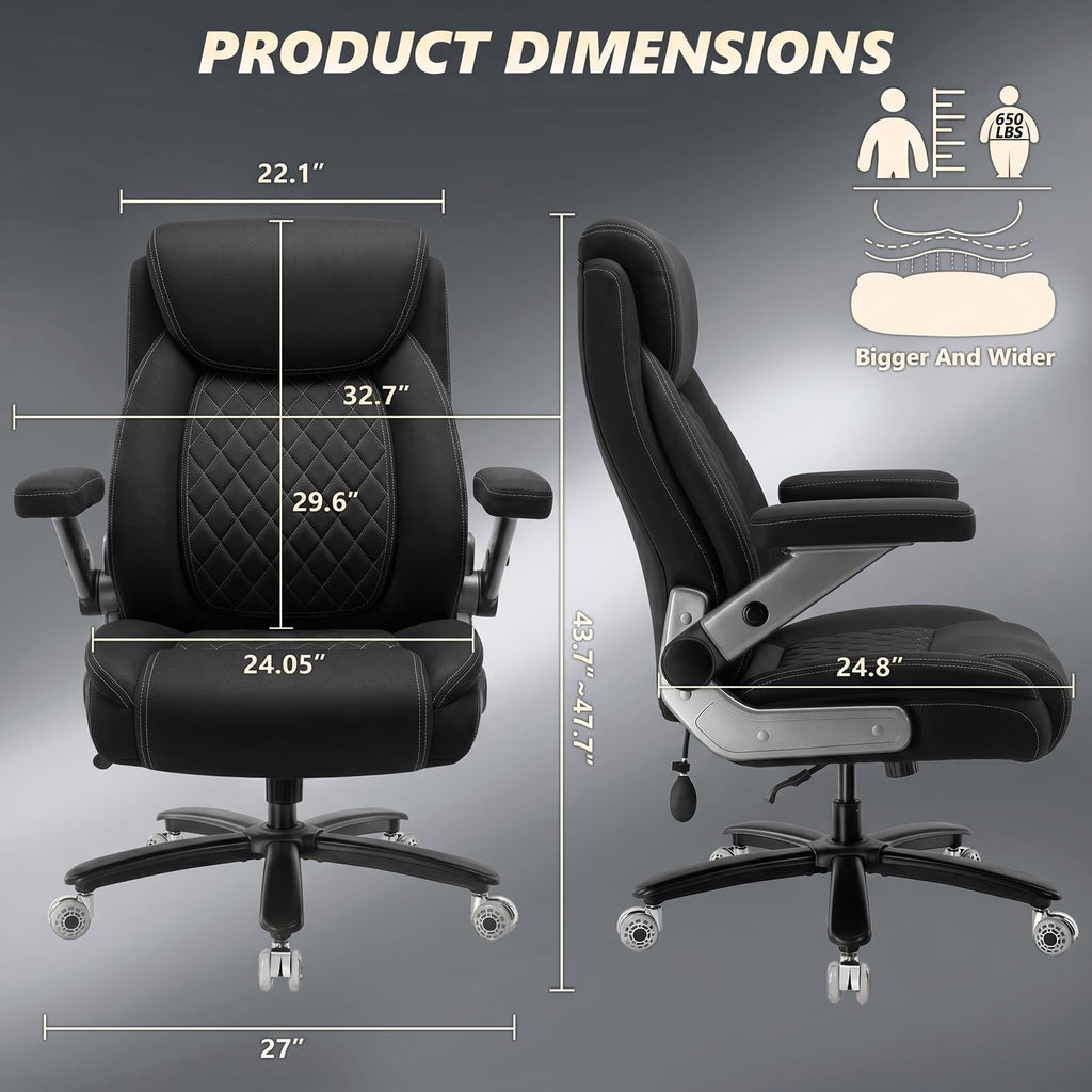 Basicon 650lbs Big and Tall Office Chair with 5d Flip Arms and Thick Pocket Spring Cushion,extra Wide Heavy Duty Office Chair&adjustable Lumbar