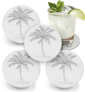 Palm Tree Absorbent Drink Coasters - Set of 4 - Made in USA