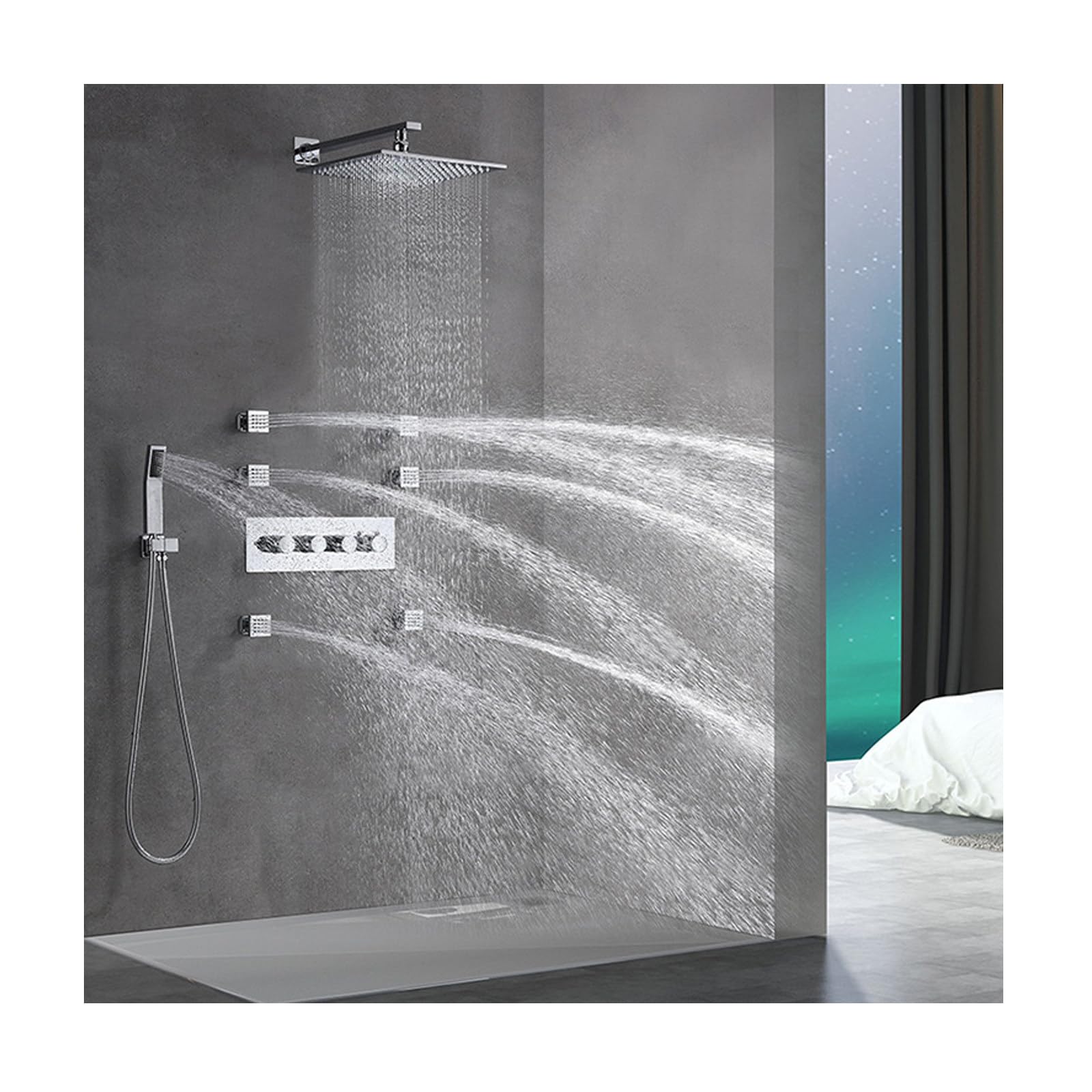 Rain Shower System,Chrome Bathroom Shower Faucet Set Complete 3 Functions Shower Fixtures Brass Shower Valves with 10" Rain Shower Head and Handheld, 6 PCS Body Spray Jets