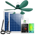 Solar Ceiling Fan Light with Battery and Adjustable Thermostat, 20" Outdoor Ceiling Fans for Gazebo with 2pcs 15W Bifacial Solar Panels, Solar Powered Canopy Fan for Patio, Sunroom, RV(Green)