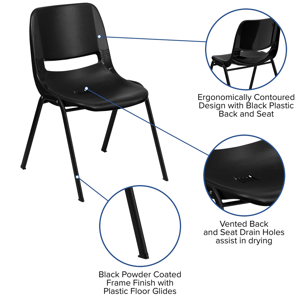 Flash Furniture Hercules Kids 12 in Ergonomic Stack Chair, Black, 5-pack, Pack of 5, Black Plastic/black Frame