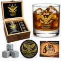 250th Anniversary USA Whiskey Glass Set for Men 1776-2026, Patriotic Gift Set with Wooden Box, Old Fashioned Glass, 4 Granite Whiskey Stones, Coaster & Commemorative Card for Dad Husband Veterans