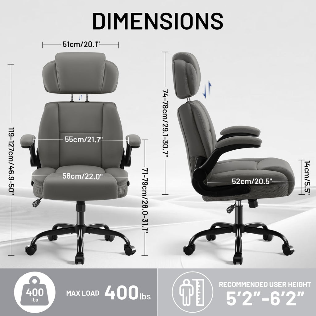 Areshark Ergonomic Office Chair with Lumbar Support, 400lbs Heavy Duty Big and Tall Executive Desk Chair, Pu Leather High Back Computer Chair
