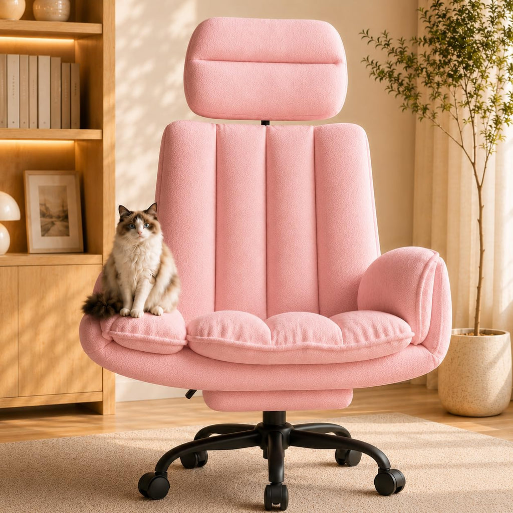 Homigropa Big and Tall Office Chair with Footrest & Adjustable Armrests, Pink, Light Pink