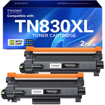 iNKPAD TN830XL Compatible Toner Cartridge High Yield Replacement for Brother TN830XL TN830 Compatible with HL-L2460DW DCP-L2640DW MFC-L2820DW HL-L2420DW HL-L2405W Printers (2 Black)