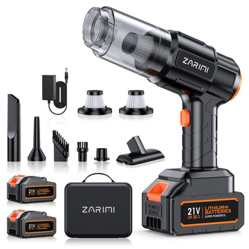 ZARIMI Portable Cordless Car Vacuum, 50,000Pa High-Power Brushless Motor, Rechargeable Handheld Vacuum Cleaner with 2 Batteries & Charger, 6-in-1 Vacuum Cleaners for Home, Keyboard, Pet Hair, Black