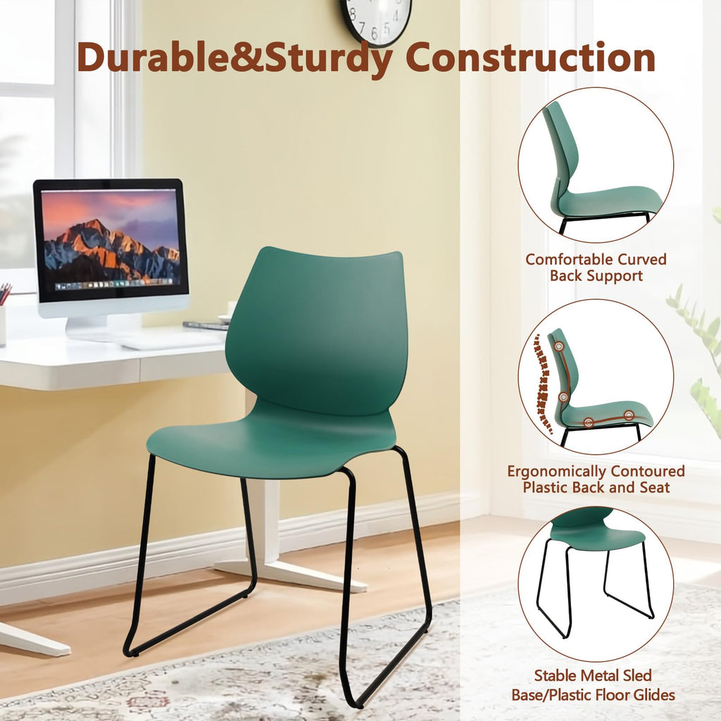 Klasika Stackable Waiting Room Chair, Stacking Office Chair with Ergonomic Lumbar Support and Metal Legs, Plastic Desk Chairs for Conference