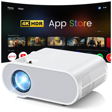 1500 ANSI Smart Projector, HOMPOW 4K Projector with WiFi and Bluetooth, Mini Projector, Built-in Streaming System, Projector with Apps, Outdoor Projector, Home Projector for iOS/Android