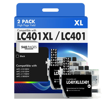 LC401XL LC401 Black Ink Cartridges for Brother MFC-J1010DW MFC-J1170DW | Compatible for Brother LC 401XL Ink MFC-J1010DW MFC-J1170DW MFC-J1012DW MFC-J1800DW Printer (High Yield, 2 Black Pack)