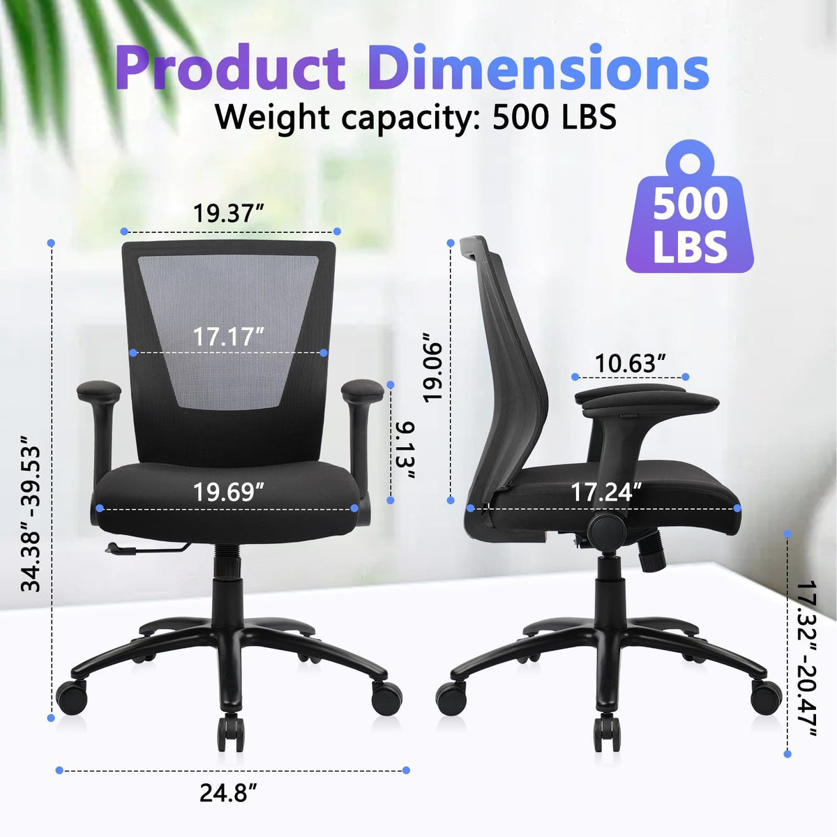 Clatina Big and Tall Office Chair Heavy Duty Ergonomic Desk Chair 500lbs with Flip-up Arms & Wide Thick Seat Cushion Home Executive Swivel Mesh