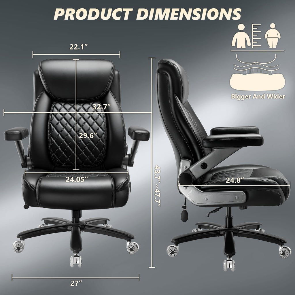Basicon 650lbs Big and Tall Office Chair with 5d Flip Arms and Thick Pocket Spring Cushion,extra Wide Heavy Duty Office Chair&adjustable Lumbar