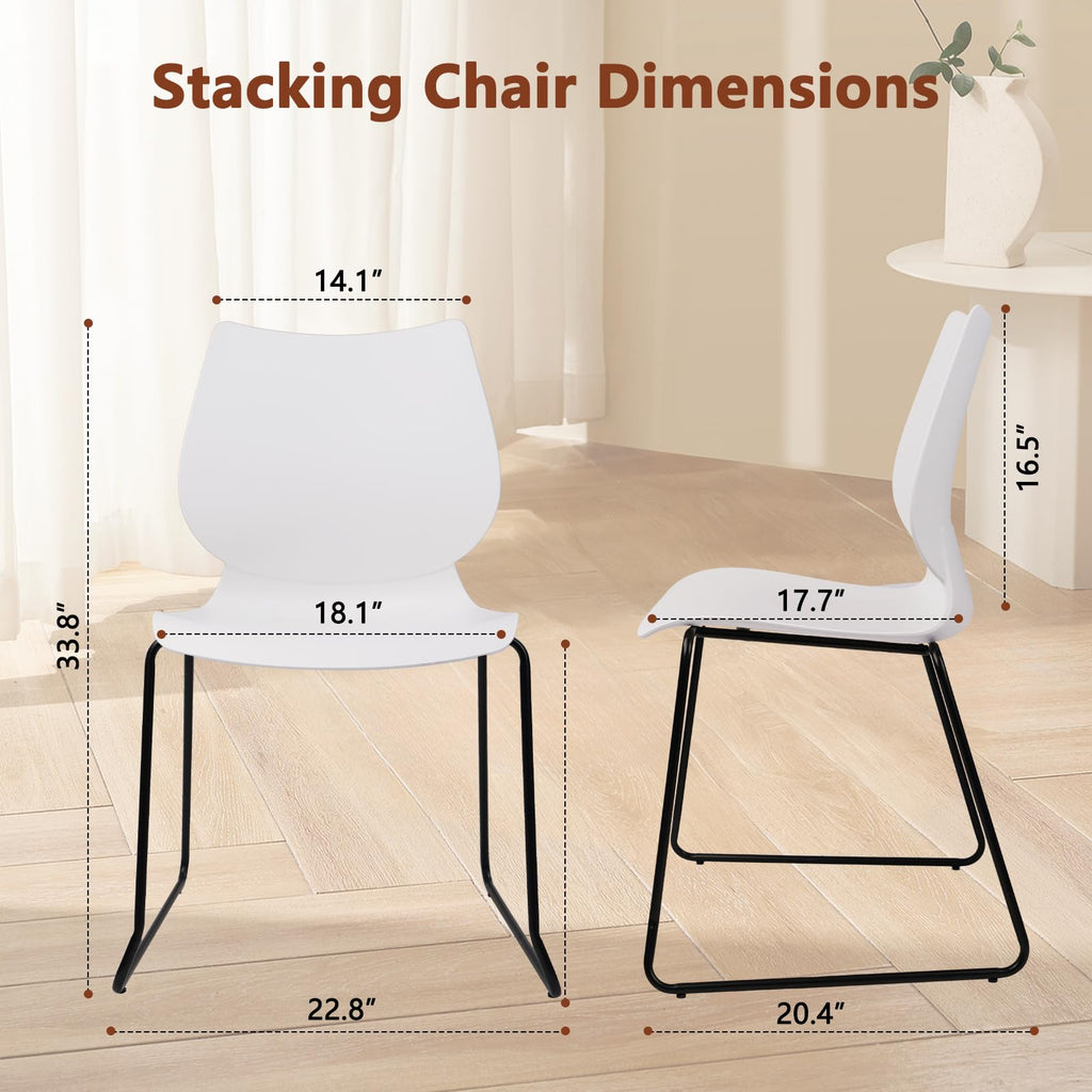 Klasika Stackable Waiting Room Chair, Stacking Office Chair with Ergonomic Lumbar Support and Metal Legs, Plastic Desk Chairs for Conference