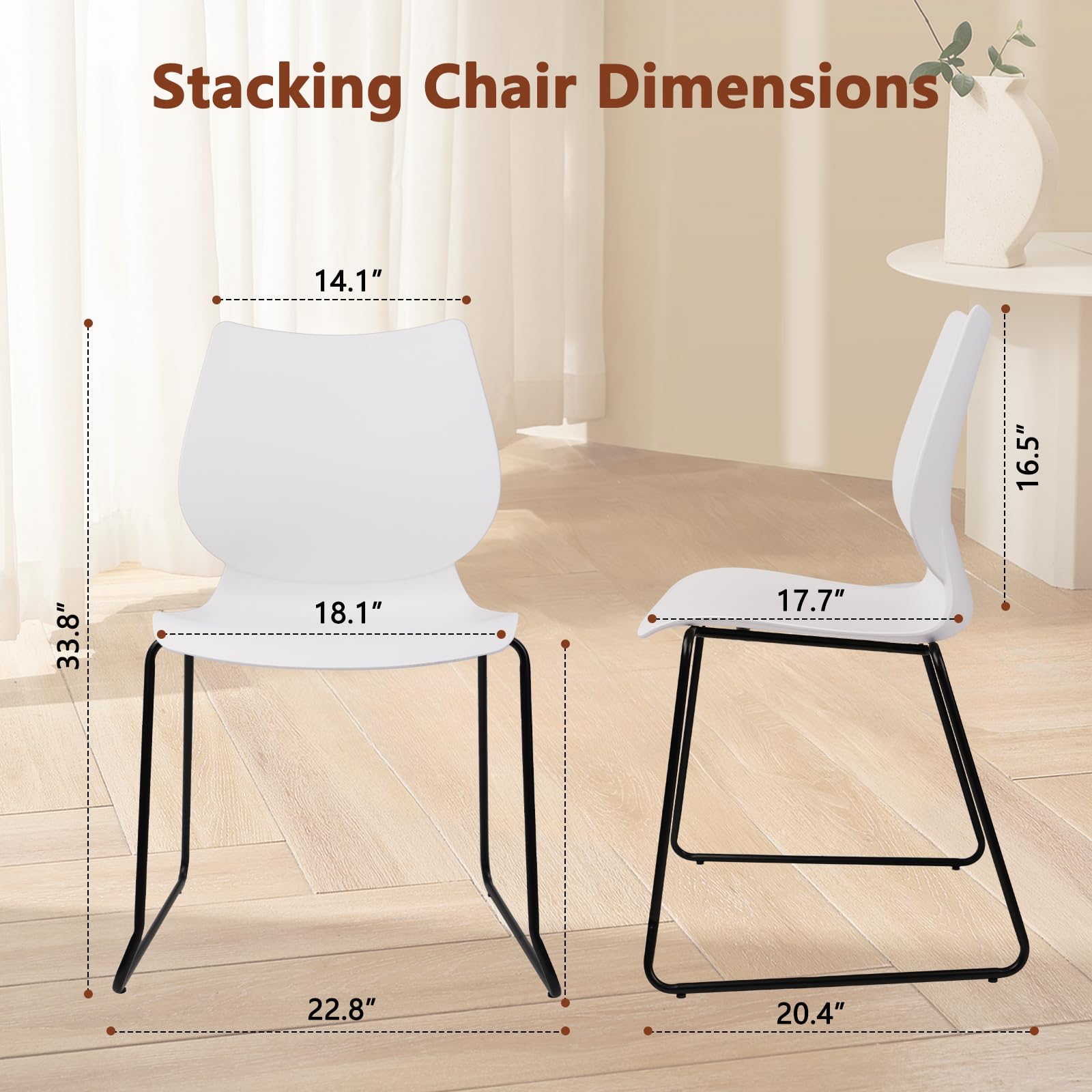 Klasika Stackable Waiting Room Chair, Stacking Office Chair with Ergonomic Lumbar Support and Metal Legs, Plastic Desk Chairs for Conference