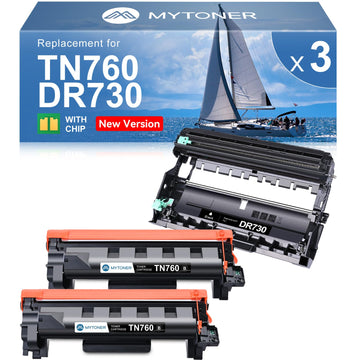 MYTONER Compatible Toner Cartridges Replacement for Brother TN760 TN-760 DR730 Drum Unit TN730 TN-730 for MFC-L2750DW MFC-L2690DW MFC-L2710DW MFC-L2717DW HL-L2350DW Printer (2 Packs Toner, 1 Drum)