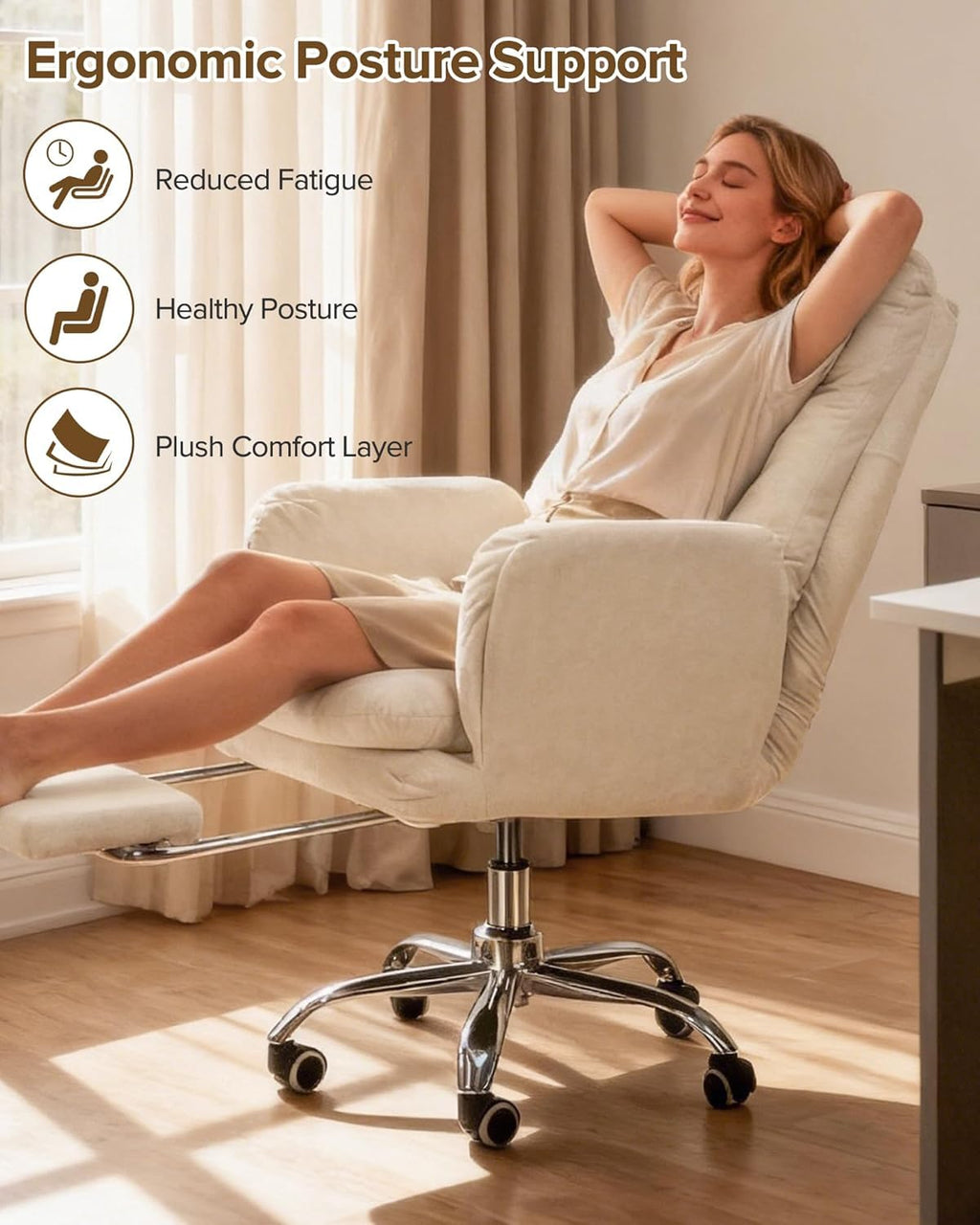 Syesway Big and Tall Office Chair with Flip-up Armrests & Footrest, 42.5'', White