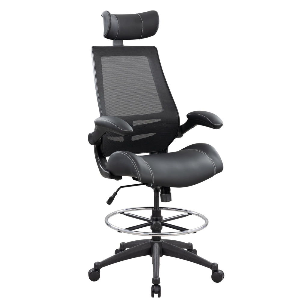 Boliss Leather Drafting Chair Ergonomic Tall Office Chair, BLS-2818HD, Black Leather Mesh Back