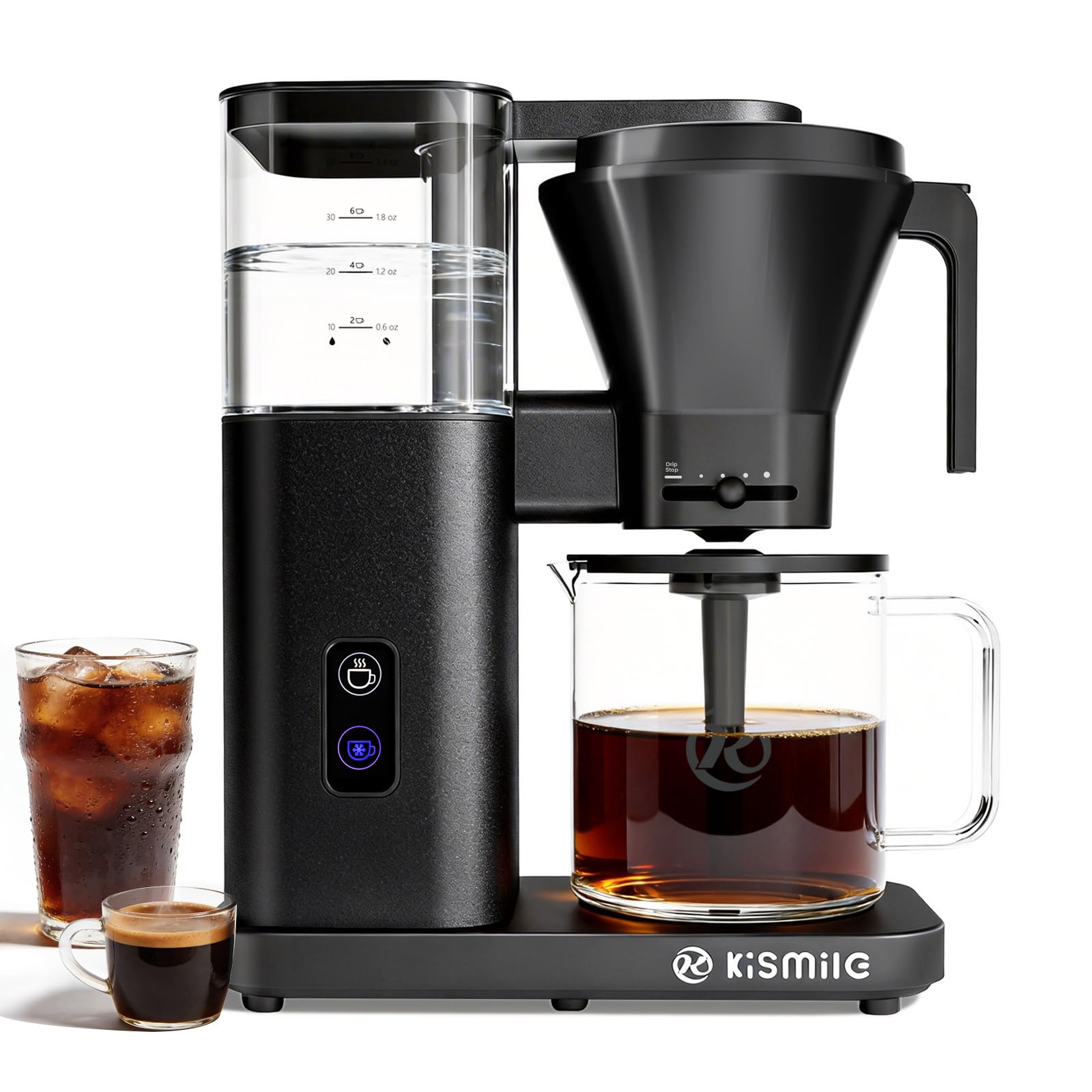 Kismile 8 Cup Drip Coffee Maker, SCA Certified Hot & Cold Brew Coffee Machine, Fast Heating to 197–205?, 40 Min Keep Warm, Adjustable Flow Control, Easy to Clean