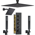 Thermostatic Dual Rianfall Shower System with 6+16-Inch Shower Heads, Ceiling Mount Full Body Rain Shower Faucet Set with Double High Pressure HandHeld Sprayer for 2-Person (Matte Black)