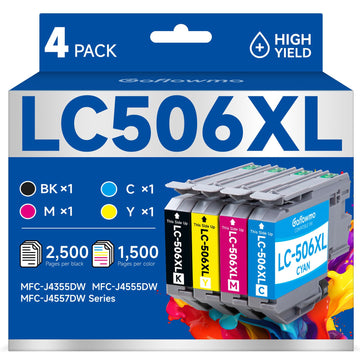 LC506XL LC506 Ink Cartridges for Brother Printer LC 506 XL 506XL LC506XL Inks Cartridges Compatible for Brother MFC-J4355DW MFC-J4555DW MFC-J4557DW Series Printer (4-Pack High Yield, BK/C/M/Y)