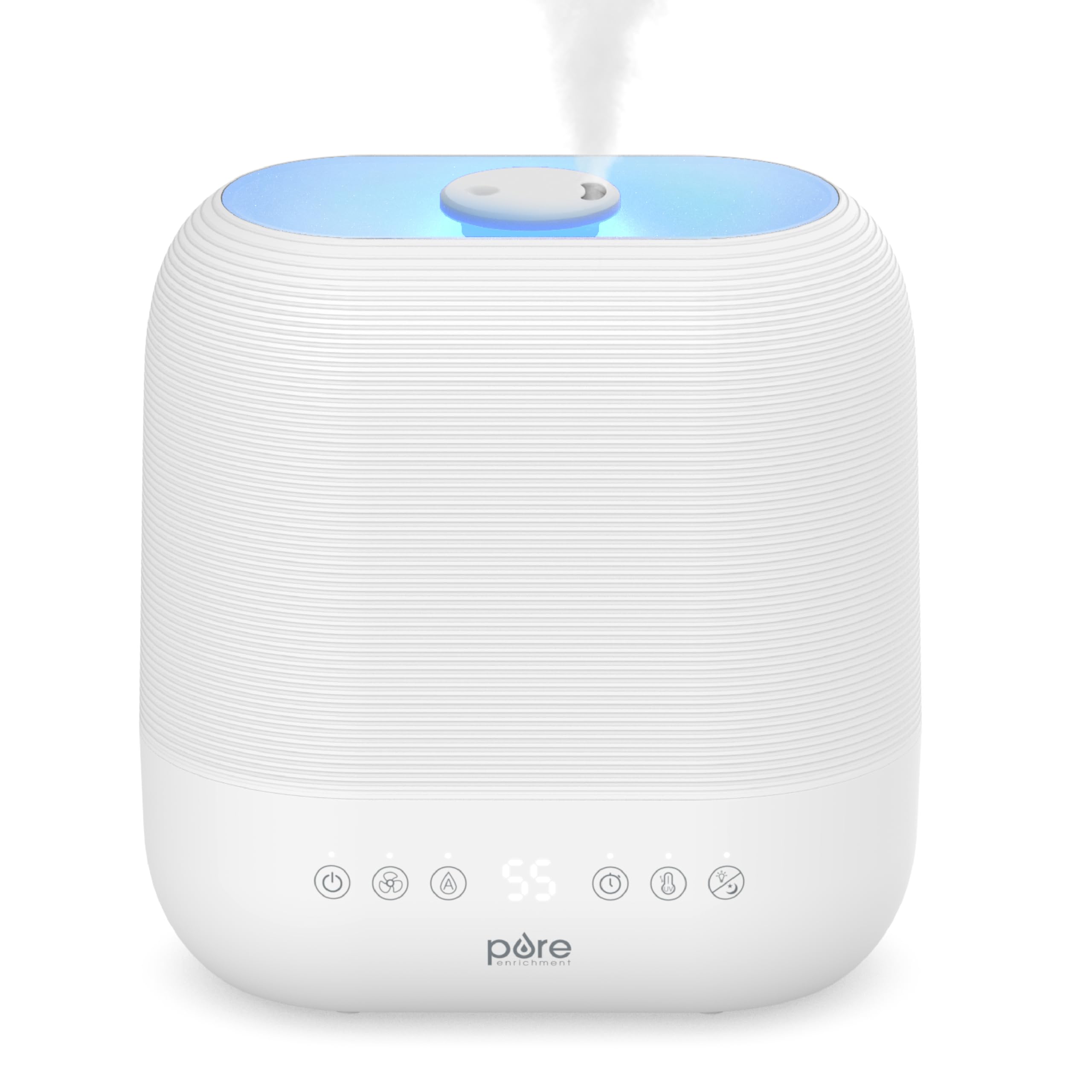 Pure Enrichment HUME Sense Warm & Cool Mist Top-Fill Humidifier, 2-Gal Tank, Up to 4.5 Days, Auto Humidity Sensor, 3 Mist Levels, Night Light, Aromatherapy, Sleep Mode & Auto Shut-Off