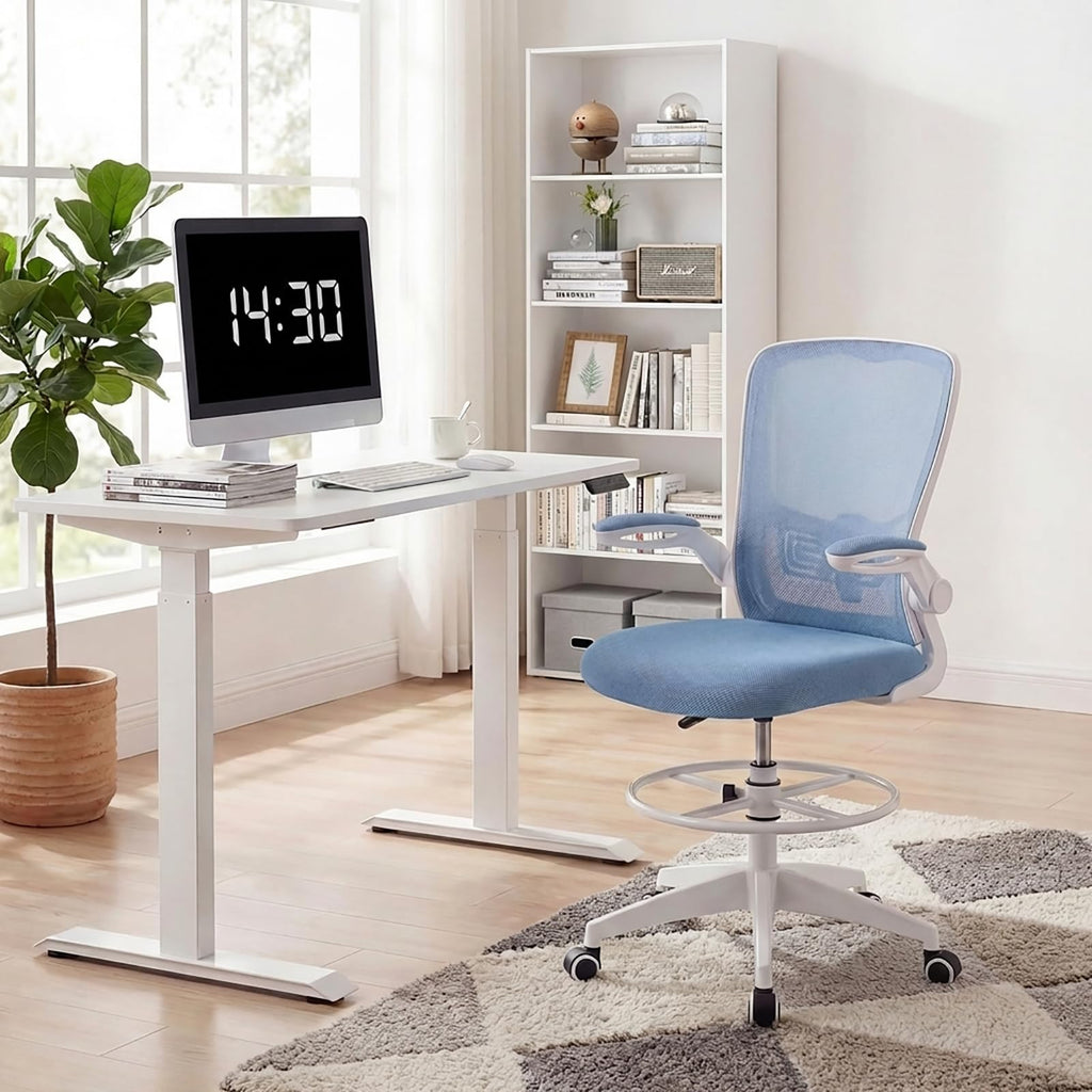 Powerstone Ergonomic Tall Office Chair with Adjustable Footrest, Black 5pcs, Blue