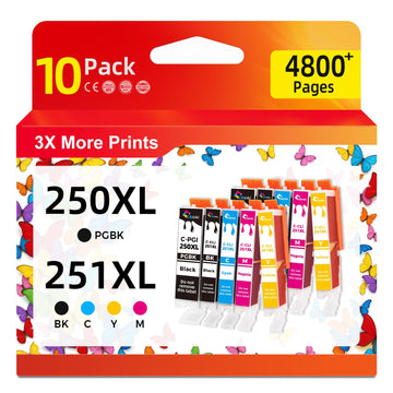 250XL 251XL Ink Cartridge for MX922 MX920 Compatible for Canon Ink 250 251 XL PG250 CL251 IX6820 MG5520 Printer for Canon PGI-250XL CLI-251XL to MG7520 MG5622 MG5520 MG6320 MG5420 MG5620,10-Pack