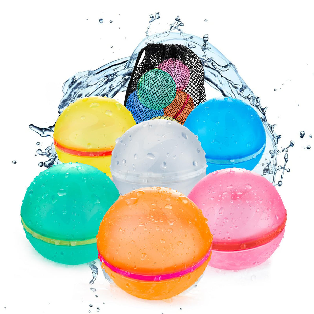 6 PCS Reusable Water Balloons, Refillable Magnetic Water Balls for Outdoor Games, Self Sealing Water Splash Bomb Quick Fill for Summer Fun, Pool Beach Toys for Kids Ages 3-12