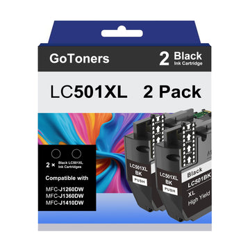 GoToners LC501XL Black Ink Cartridges Compatible for Brother LC501 XL Black Compatible with MFC-J1360DW MFC-J1410DW MFC-J1260W Printer (2 Black)