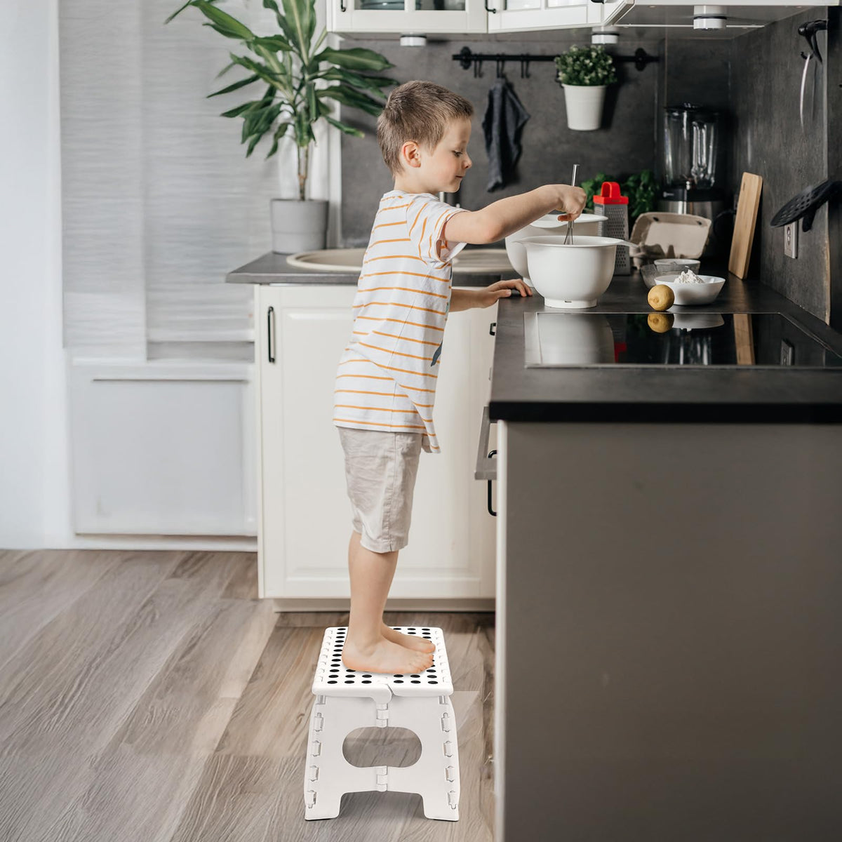 Delxo Folding Step Stool 9 Inch,300lbs Extra Wide Step Stool for Kids, Widen White