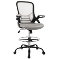 Hylone Drafting Chair, Tall Office Chair Standing Desk Chair Grey Mesh High-back Drafting Stool with Flip-up Arms, Adjustable Foot Ring