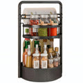 JEESA Rotating Spice Rack with Paper Towel Holder, Black | 2 Tier Lazy Susan, Sturdy Iron, Seasoning Organizer, Kitchen Countertop