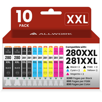 ALLWORK 280XXL 281XXL Compatible for Canon 280 281 TR8620a Ink Cartridges PGI-280XXL CLI-281XXL 280 XXL 281 XXL Compatible with TR8620 TS702a TS9520 TS9521C TR8520 TS6220 TS6320 TS8220 (10 Packs)