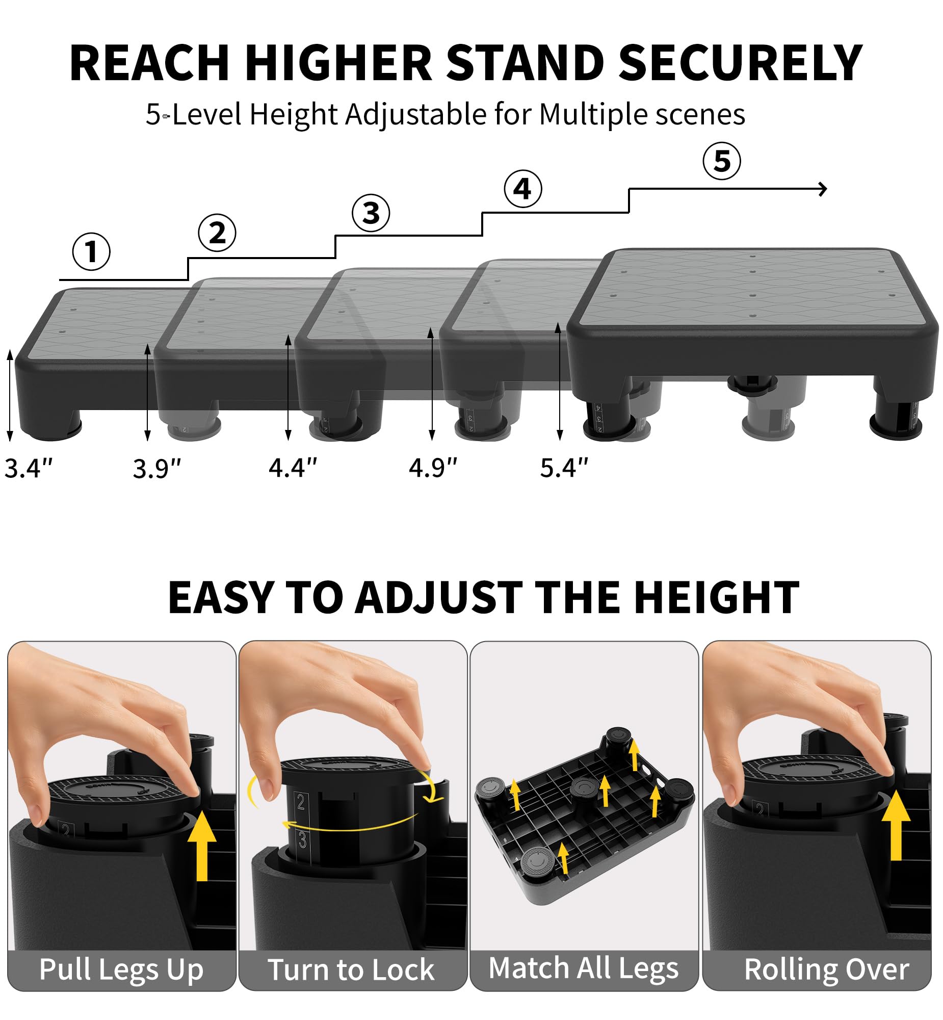Liftoza 5-level Adjustable Step Stool, 700 Lbs Capacity Safety Bed Step for Seniors, Exercise Setp Platform, Portable Stair Assist for Elderly,