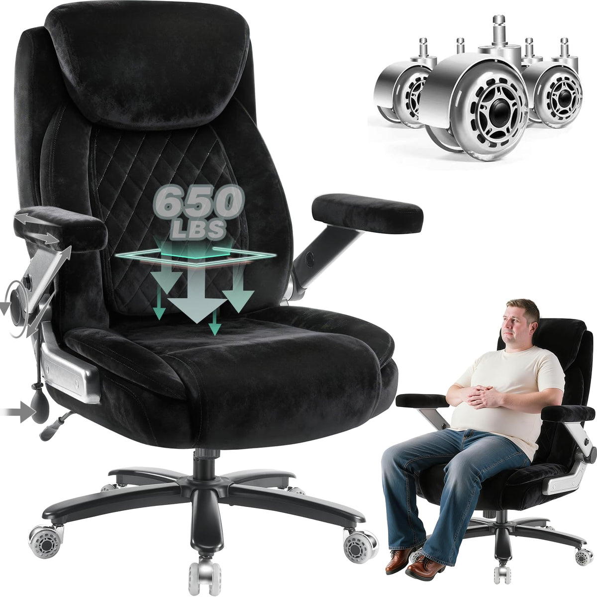 Indulgear 600lbs Reclining Heavy Duty Office Chair with 5d Flip Arms, Big and Tall Office Chair with Pocket Spring Cushion, Large High Back