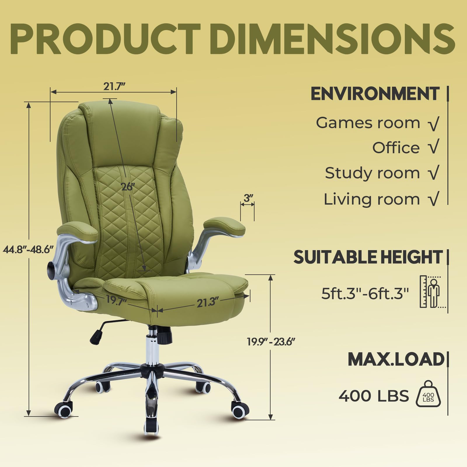 400lbs Executive Office Chair with Flip-up Armrests, Big and Tall Computer Chair for Heavy People, Heavy Duty Ergonomic Comfy Chair, Breathable